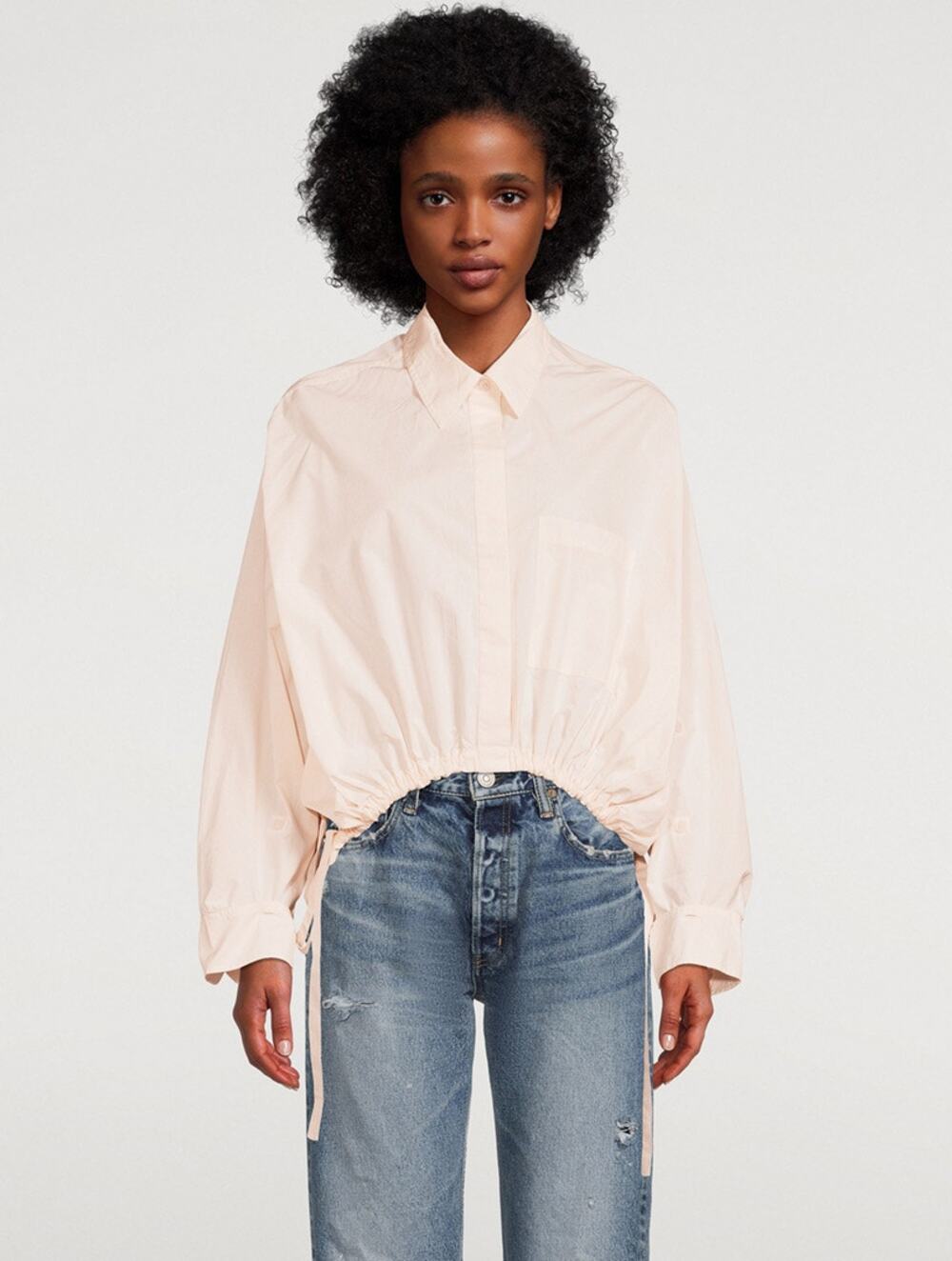 Citizens of Humanity Alexandra Top M Pale Pink Drawstring Cotton Shirt